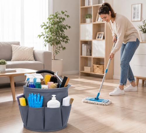 Portable Cleaning Caddy with Handle, Foldable Supply Organizer-dark Gray - Image 6