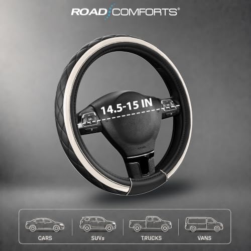Road Comforts Leather Steering Wheel Cover – Black & Silver, Universal Fit - Image 7