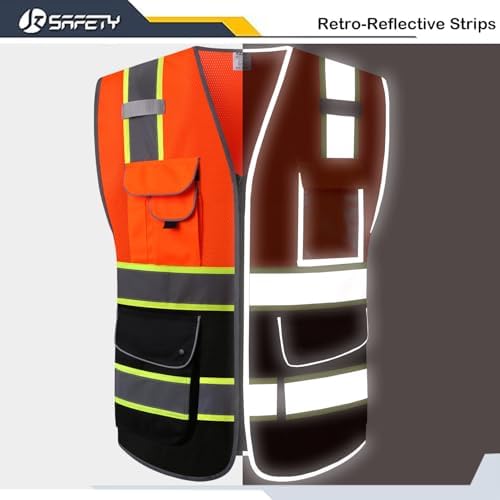 JKSafety Safety Vest for Men Women Reflective Hi Vis JK100 OBlack 3XL - Image 5