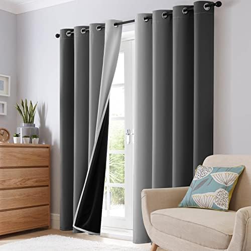 SimpleHome 100% Blackout Ombre Bedroom Curtains Grey and Greyish White - Image 7