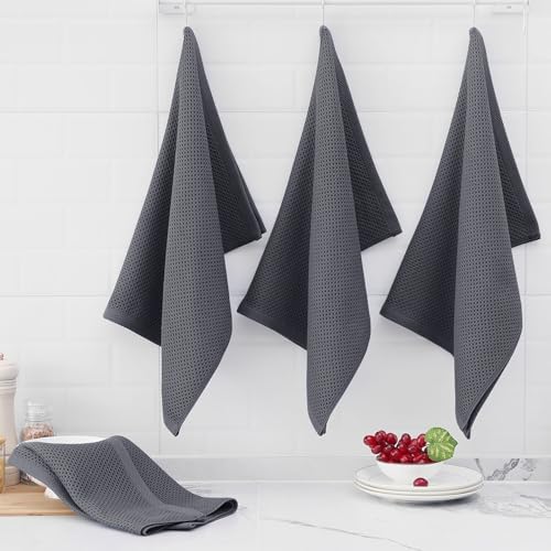 Homaxy 100% Cotton Oversized Waffle Weave Kitchen Towels 12-Pack, Dark Grey - Image 6