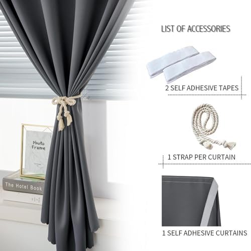 Thermal Blackout Curtains with Self-Adhesive Tape, No Rod No Drill Easy Install - Image 6