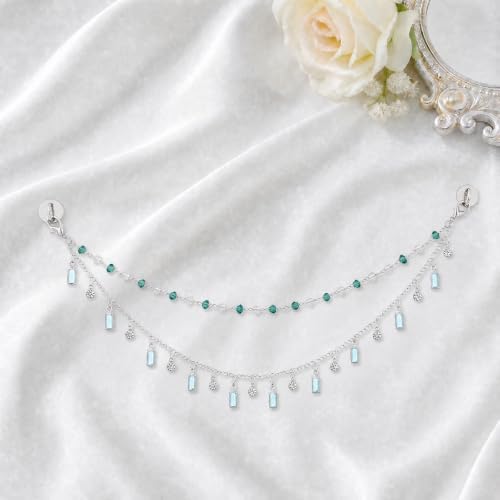 Rear View Mirror Car Charm Green Crystal Double Chain Car Decor - Image 7