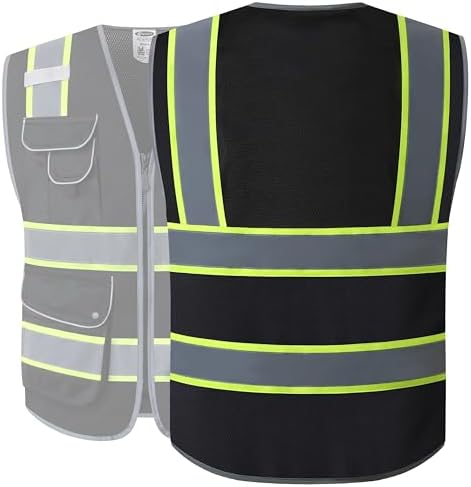JKSafety Safety Vest for Men Women Reflective Hi Vis JK100 Black XL - Image 5
