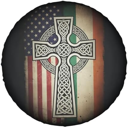 Retro American Irish Cross St. Patrick's Day Flag Spare Tire Cover, 14 inch - Image 7