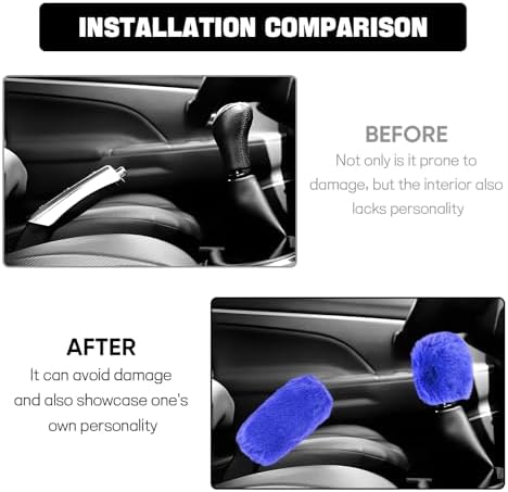 Hovom 2PCS Fluffy Car Gear Shift Knob Cover & Handbrake Cover, Royal Blue - Image 6