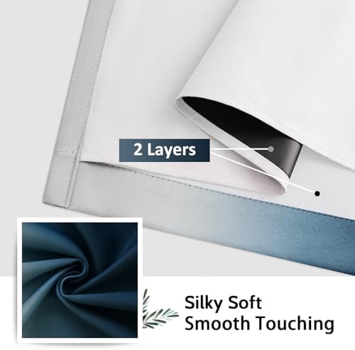 SimpleHome Ombre Navy Blue 100% Blackout Bedroom Curtains White Liner 63L - Image 7