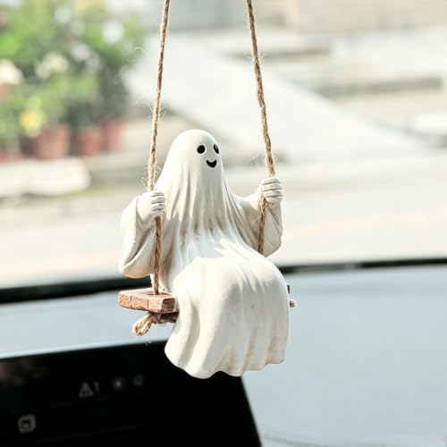 YGMONER Cute Swinging Ghost Car Mirror Hanging Ornament Halloween Car Interior - Image 5