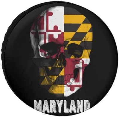 Skull Maryland Flag Tire Covers, Dust-Proof Weatherproof Wheel Covers Wheel - Image 7