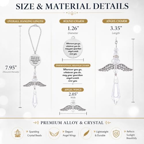 Guardian Angel Car Charm for Rear View Mirror, Crystal Angel Suncatcher Hanging - Image 6