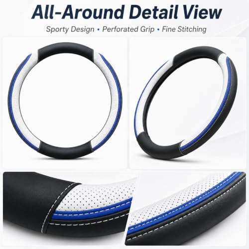 Car Steering Wheel Cover PU Leather Anti-Slip Protector White - Image 6