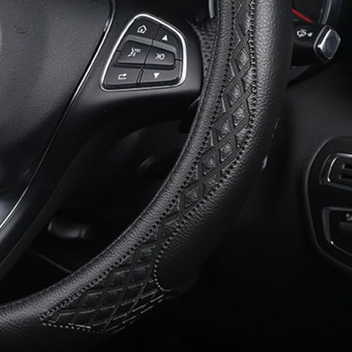 AUCELI 14.5-15 Inch Steering Wheel Cover Non-Slip Leather Black - Image 6