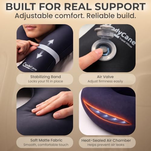CANDY CANE Inflatable Airplane Travel Pillow, Supports Head, Neck & Chin - Image 6