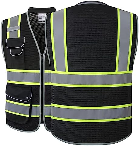 JKSafety Hi Vis Safety Vest for Men Women Cushioned Collar JK101 Black M - Image 5