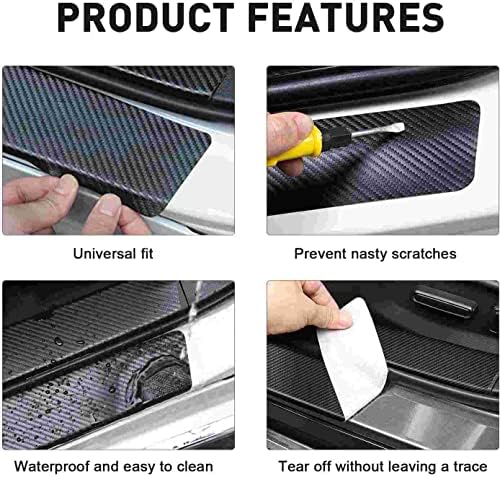 4 Pieces Car Door Sill Protector, Carbon Fiber Threshold Anti-Scratch Sticker - Image 5