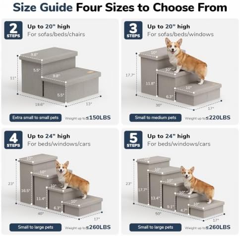 4-Step Wide Dog Stairs with Storage 23" H, Non-Slip Sturdy Pet Steps - Image 2