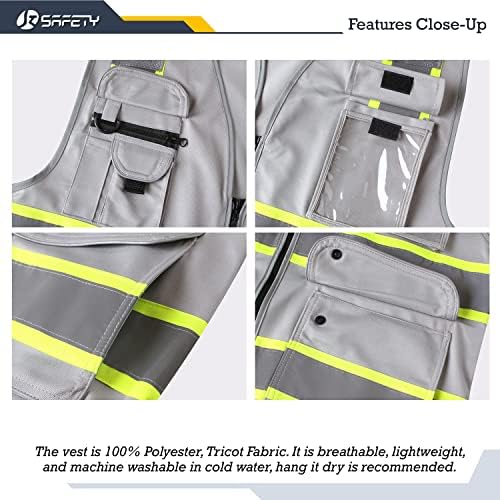 JKSafety Safety Vest for Men Women Reflective Hi Vis JK901 Grey M - Image 4