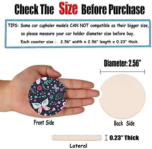 Butterfly Small 2.56" Absorbent Car Coasters 2 Pack, Auto Coasters - Image 6