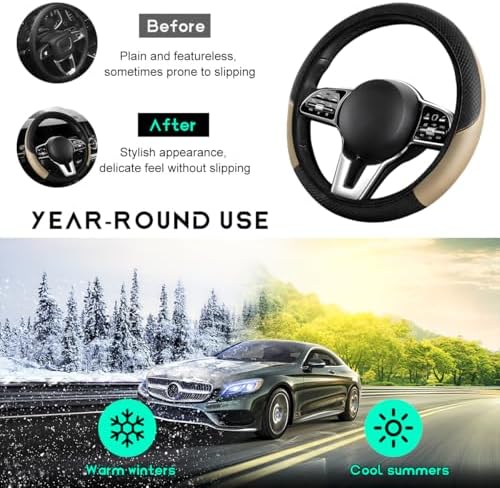 Car Steering Wheel Cover, 15 inch Carbon Fiber Microfiber Leather Elastic - Image 6