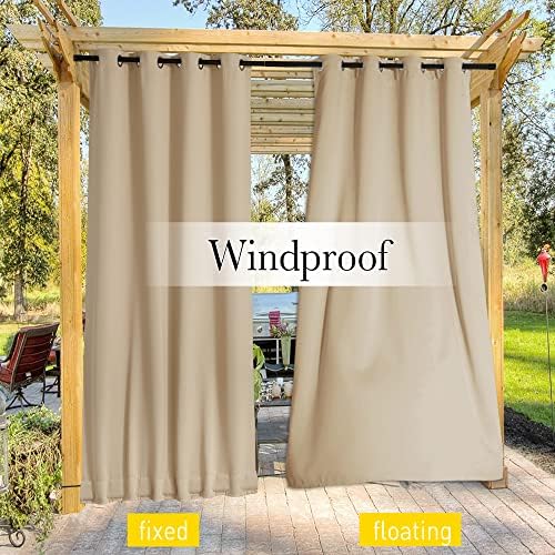 NICETOWN 2 Panels Outdoor Patio Curtains Windproof & Waterproof, Top & Bottom - Image 6