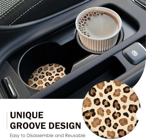 Leopard Car Coasters for Cup Holders Set of 2 Leopard Print Absorbent Ceramic - Image 7