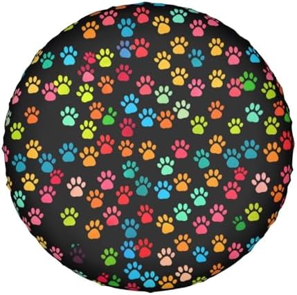Dog Paw Print Spare Tire Cover Colorful Rainbow Portable Winter Wheel Car Tire - Image 7