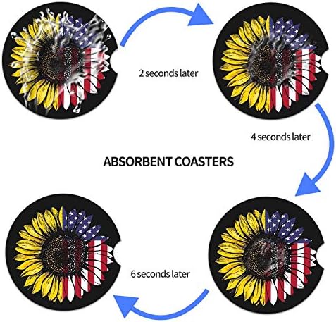 Sunflower & USA Flag 2.56" Car Coasters 2-Pack - Image 6