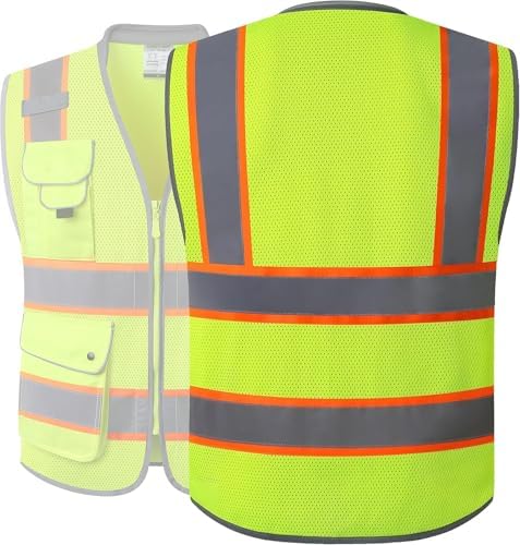 JKSafety Hi Vis Safety Vest for Men Women Cushioned Collar JK101 Yellow S - Image 5
