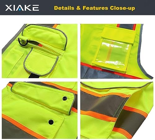 XIAKE 9 Pockets Class 2 High Visibility Reflective Safety Vest - Image 4
