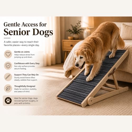 Dog Ramp for Bed & Couch 17" X 40" Inch Solid Wood Pet Ramp for Large Dogs - Image 7