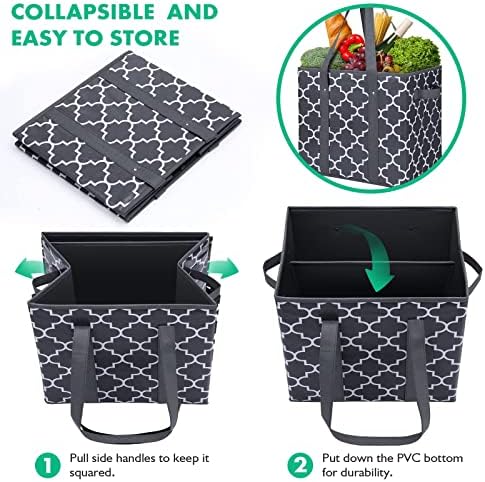 Reusable Grocery Bags 6Pack Foldable Washable Large Storage Bins, Dark Grey - Image 6