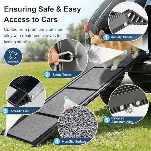 Dog Ramp for Cars 71"Long x 20"Wide SUV & Trucks, Non-Slip Surface Aluminum Pet - Image 7