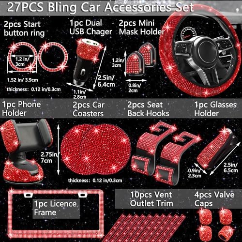 NBTEPEM 27 PCs Red Bling Car Accessories Set - Image 2