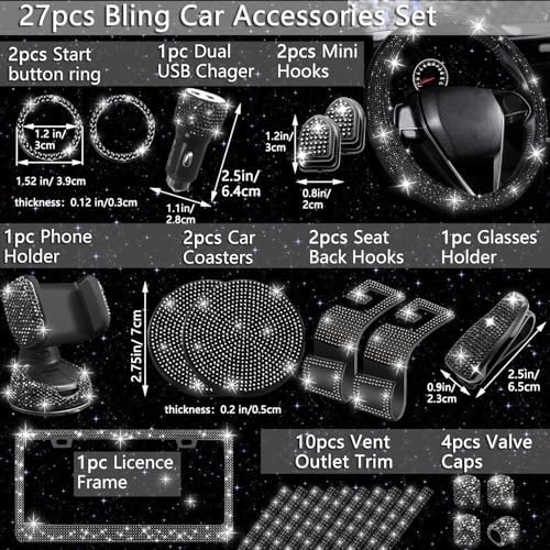 NBTEPEM 27 PCs Black Bling Car Accessories Set - Image 2