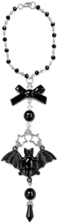 Gothic Car Rearview Mirror Charm Black Crystal Bat Pendant Decor by Unknown