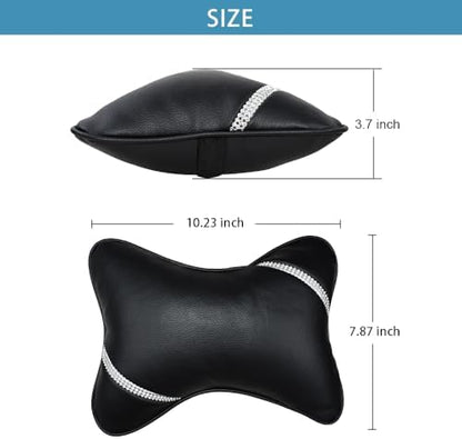 2 Pack Car Headrest Pillow Diamond Dual-Side PU Leather Neck Pillows, Cushion - Image 2