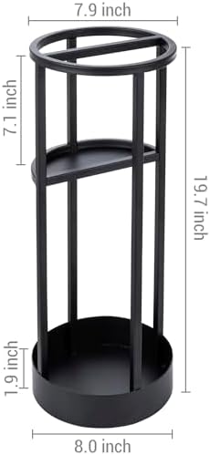 MyGift 20 Inch Tall Modern Round Matte Black Metal Freestanding Entryway - Image 6
