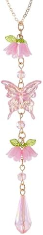 Butterfly Crystal Car Charm Lily Flower Beaded Mirror Hanging by LuneClat