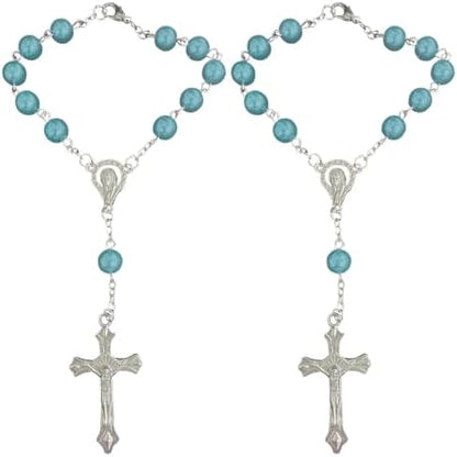 smilfuy 2PCS Car Rosary for Rearview Mirror, Cyan Rosary Pendant by smilfuy