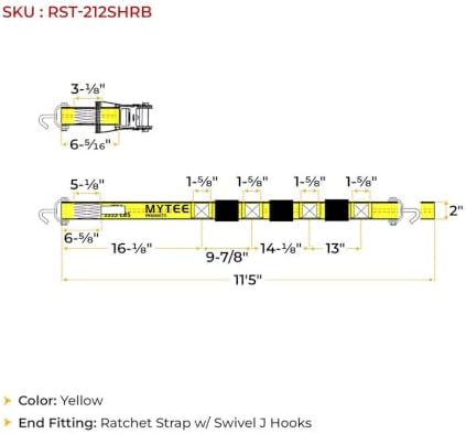 Mytee Products Over the Tire Ratchet Strap w/Swivel J Hooks & Rubber Pads - Image 2