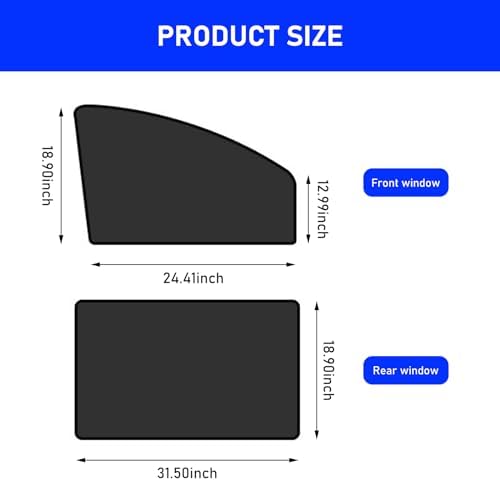 4 PCS Car Side Window Sun Shade, 24.40In x 18.89In x 12.99In Front Window Sun - Image 2