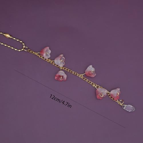 CASONA Car Rearview Mirror Hanging Decor, Cute Pink Glass Lily of the Valley - Image 3