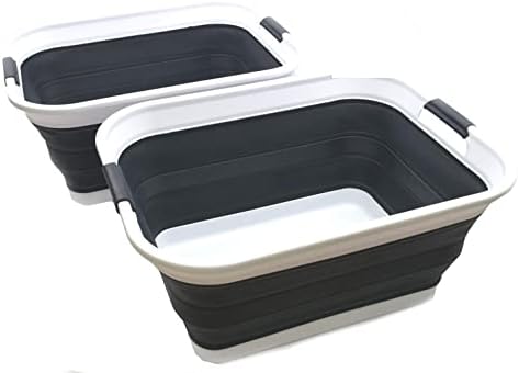 SAMMART 42L Set of 2 Collapsible Plastic Laundry Basket-Foldable Pop Up Storage by SAMMART