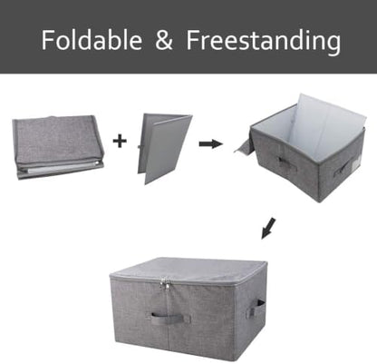 Fabric Storage Bins with Lid, Large Blanket Closet Storage Box, Zipper Lid - Image 4