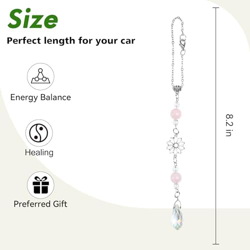 Car Rear View Mirror Accessories Pink Quartz Car Hanging Ornament, Dasiy - Image 4