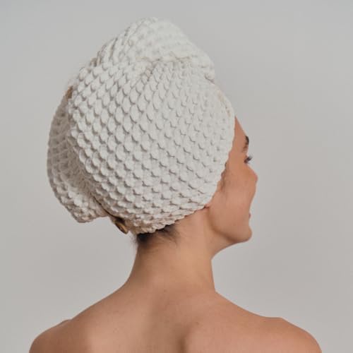 Luxury Organic Japanese Cotton Hair Drying Waffle Towel Wrap - Image 3