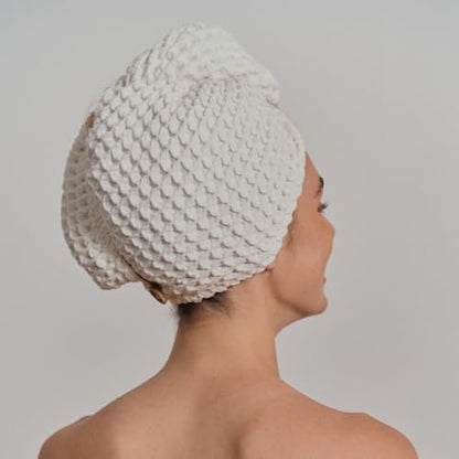 Luxury Organic Japanese Cotton Hair Drying Waffle Towel Wrap - Image 3