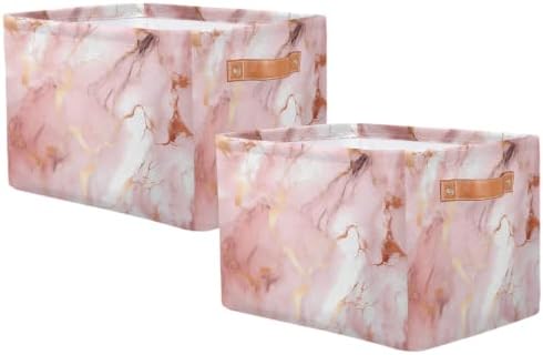 AUUXVA Storage Basket Rose Gold Marble Texture Storage Cube Box Durable Canvas - Image 2