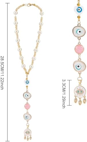 Evil Eye Car Hanging Ornament Heart Evil Eye Rear View Mirror Car Charm - Image 2