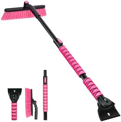 44" Snow Brush and Ice Scrapers Detachable, 360° Pivoting Soft Bristle Head by YLCVBUD